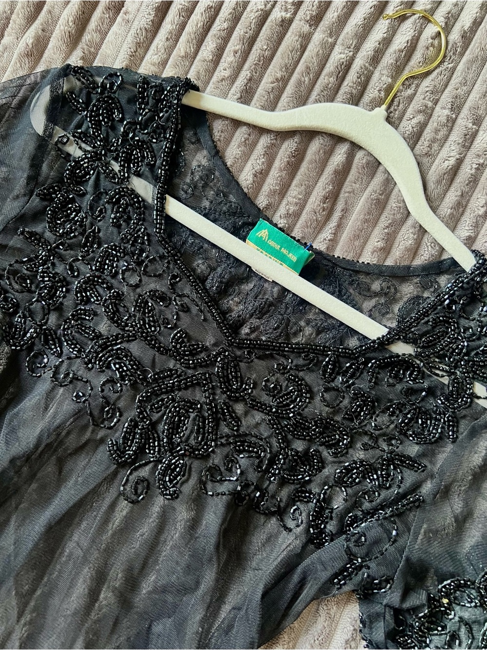 Black Beaded Sheer Embellished Chemise Top